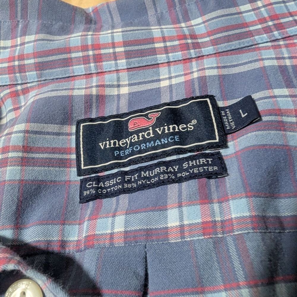 Vineyard Vines Large Performance Classic Fit Murray Plaid Shirt - Navy & Red - Picture 2 of 7